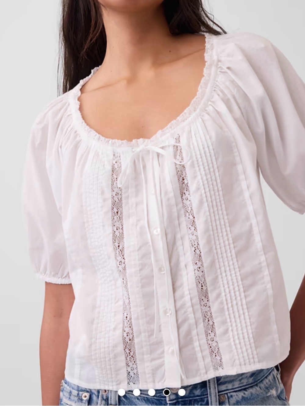 White crop lace tie blouse - Picture 3 of 6